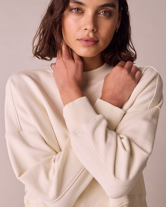 model wears eden bone jersey jumper