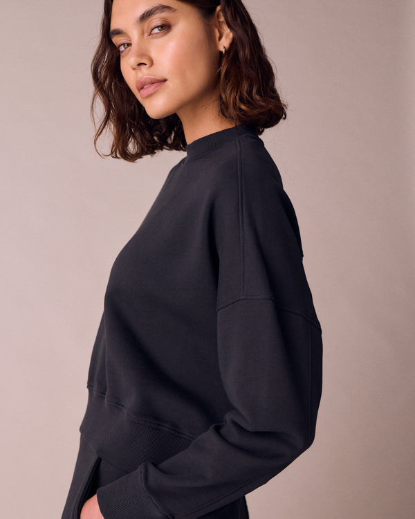 Eden Washed Black Fleeceback Jersey Jumper