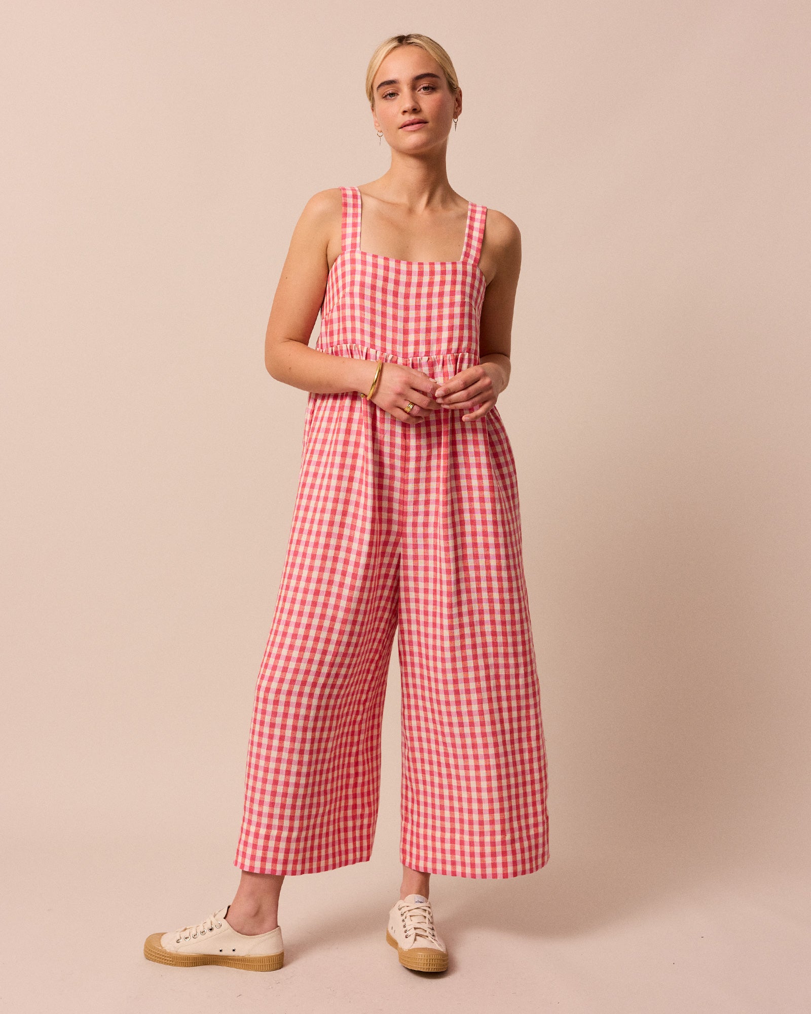 Cari Pink Check Linen Jumpsuit – Beyond Nine