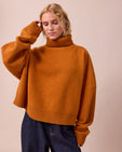model wears ruth spice knitted jumper