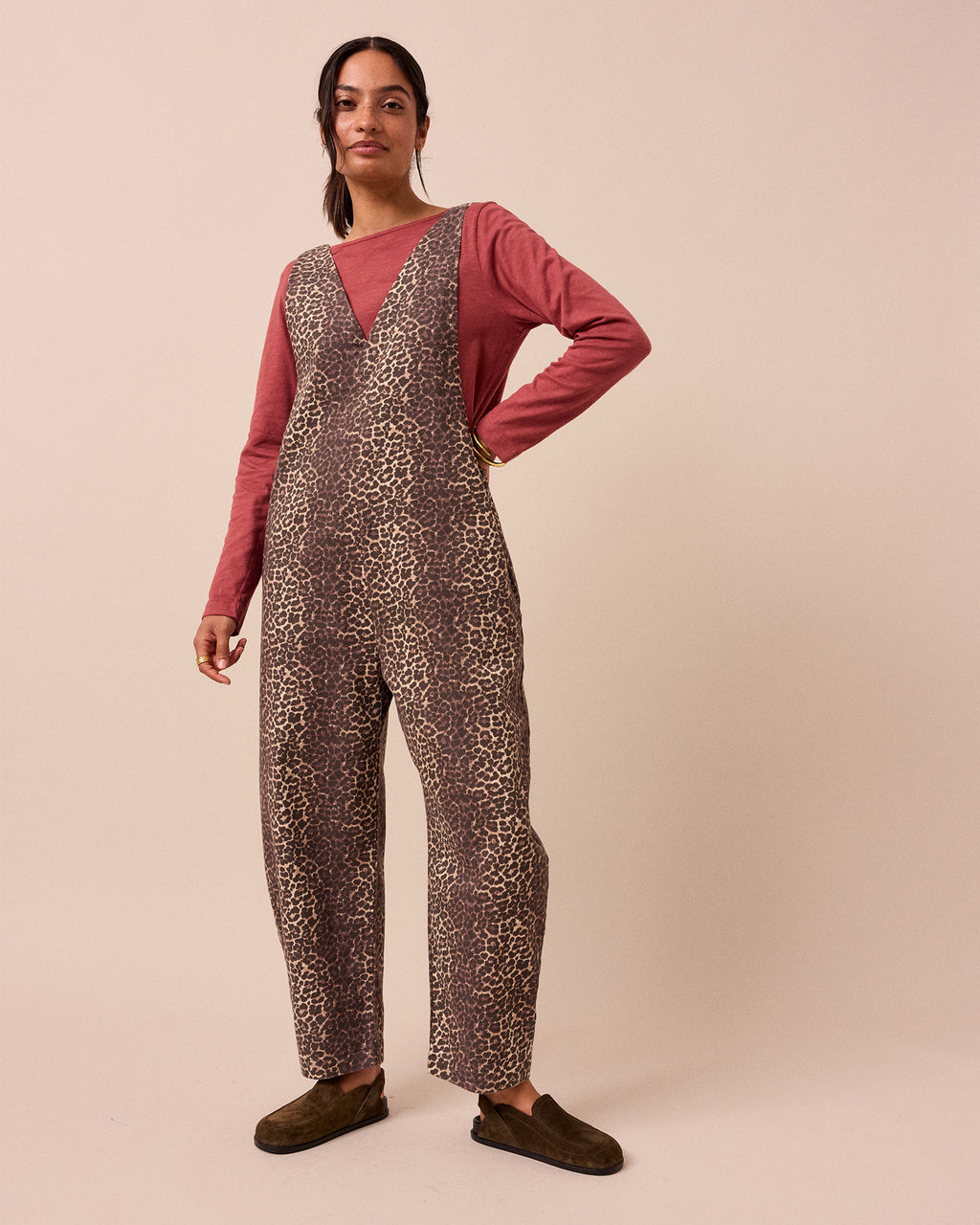 Ottie Leopard Print Denim Jumpsuit
