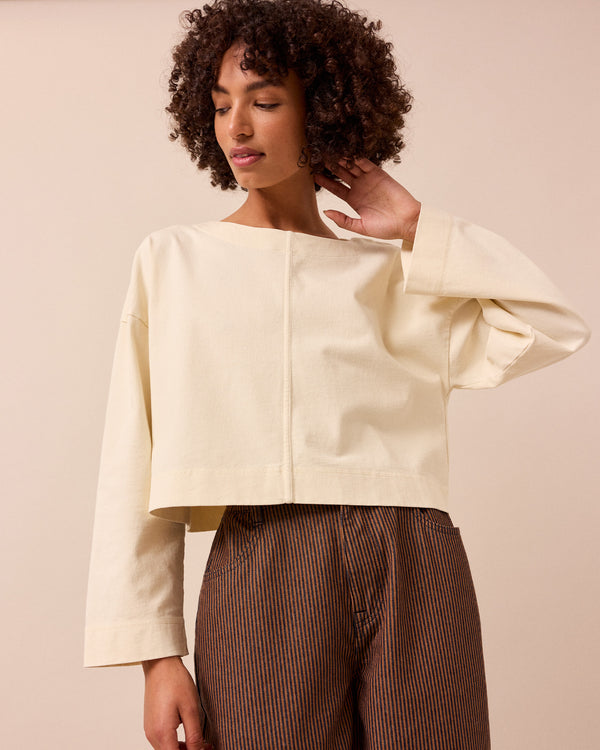 model wears peggy bone jersey top