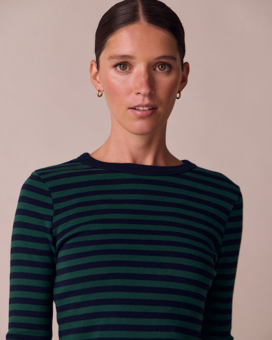 model wears lila bay green and ink jersey top