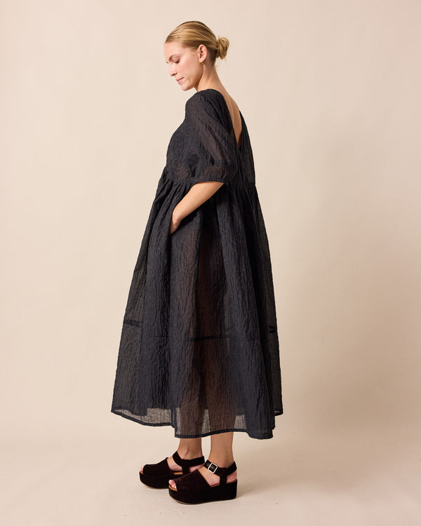 model wears prue organza dress