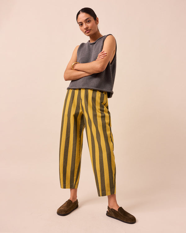 model wears tyler fog knitted vest