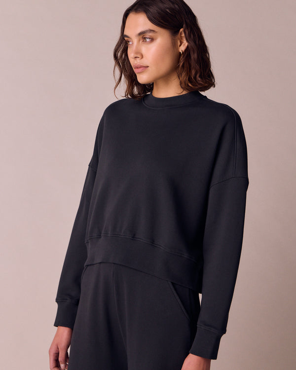 Eden Washed Black Fleeceback Jersey Jumper