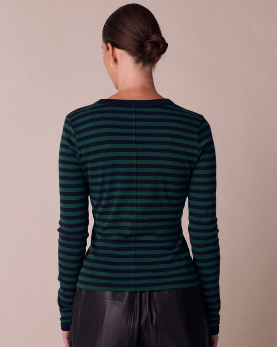 model wears lila bay green and ink jersey top