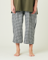 model wears black and white gingham ultimate pj linen trousers