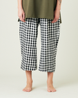 model wears black and white gingham ultimate pj linen trousers