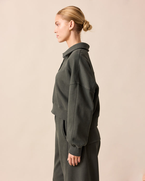 model wears cleo pumice jersey jumper