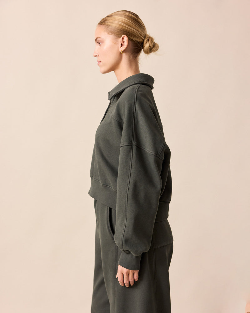 model wears cleo pumice jersey jumper