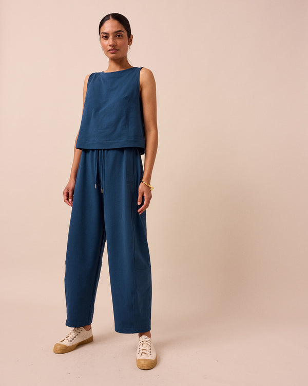 model wears esme french navy jersey top