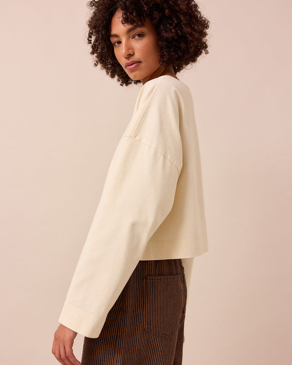 model wears peggy bone jersey top