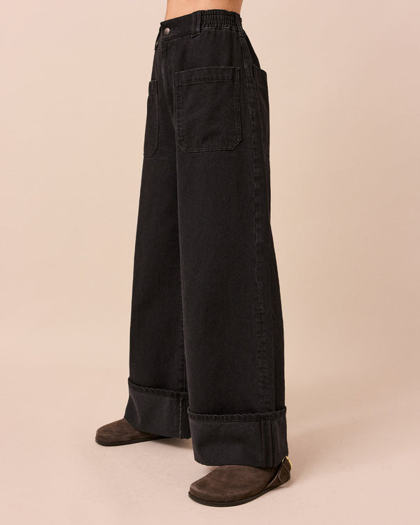 model wears teddi washed black denim jeans left