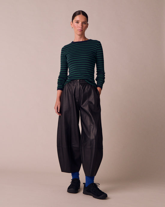 model wears lila bay green and ink jersey top