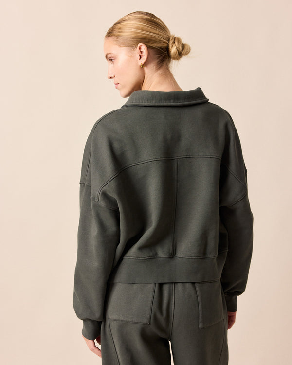 model wears cleo pumice jersey jumper