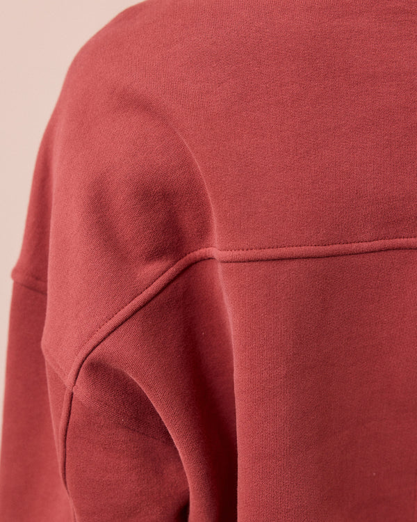 model wears eden brick fleeceback jersey jumper