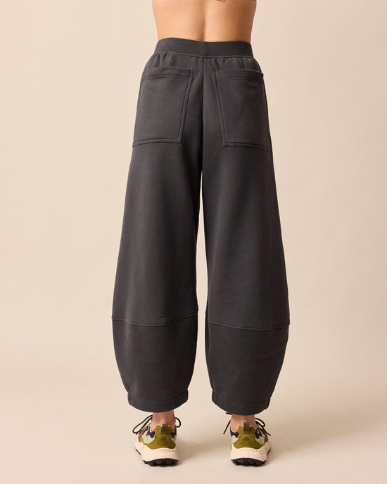 model wears pascale slate fleeceback jersey trousers back