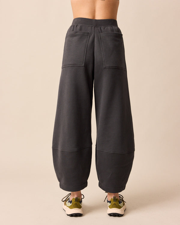 model wears pascale slate fleeceback jersey trousers back
