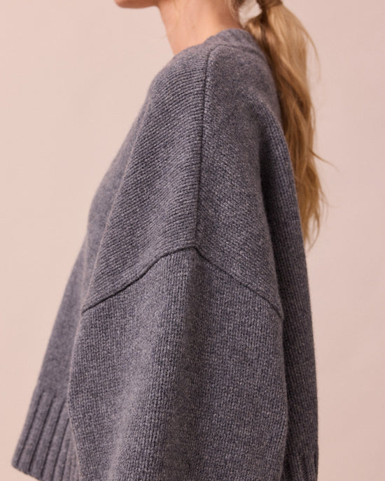 model wears phoebe storm grey knitted jumper