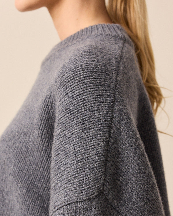 model wears coco charcoal knitted jumper