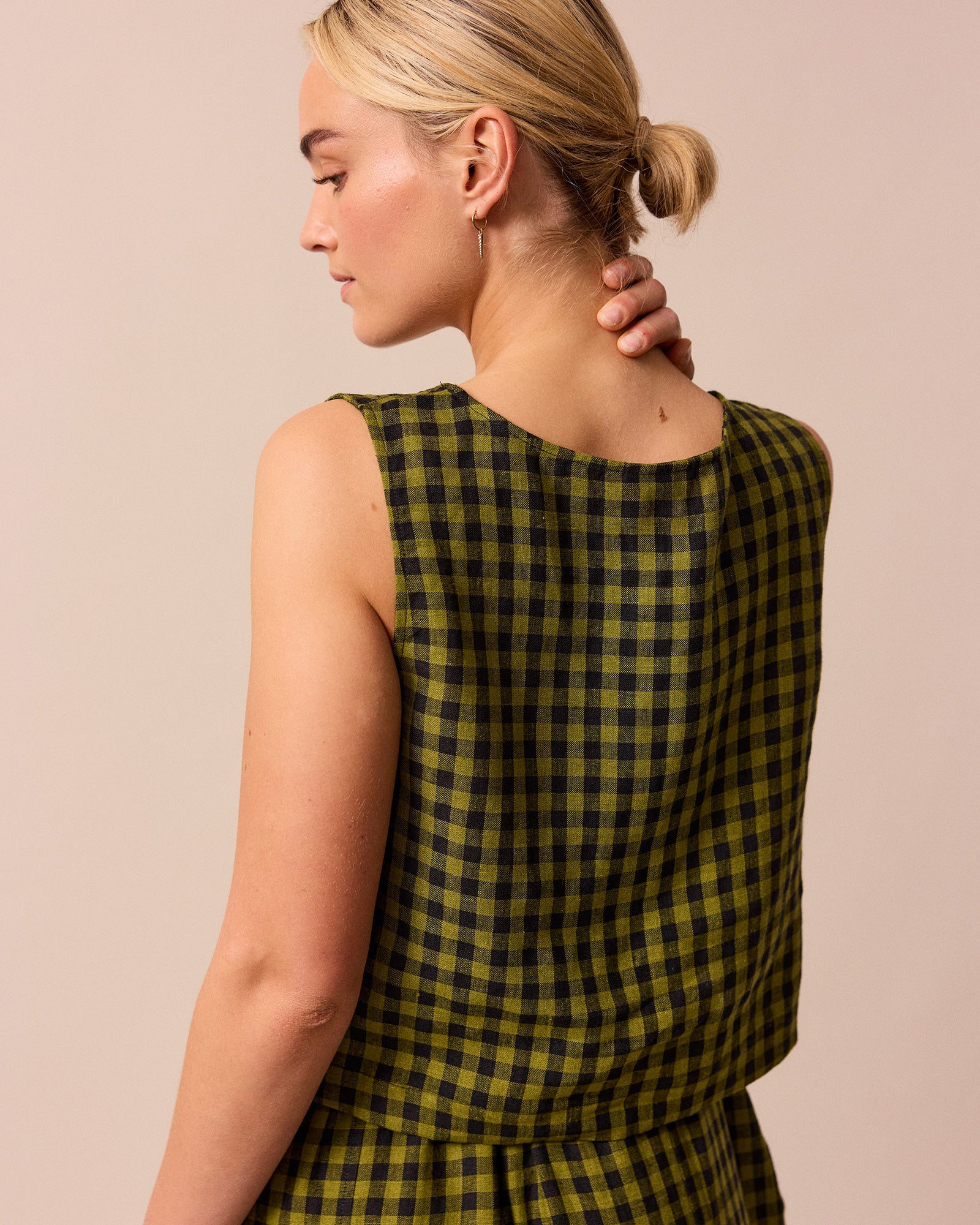Evelyn Gingham Knit Short Sleeve Top in Green