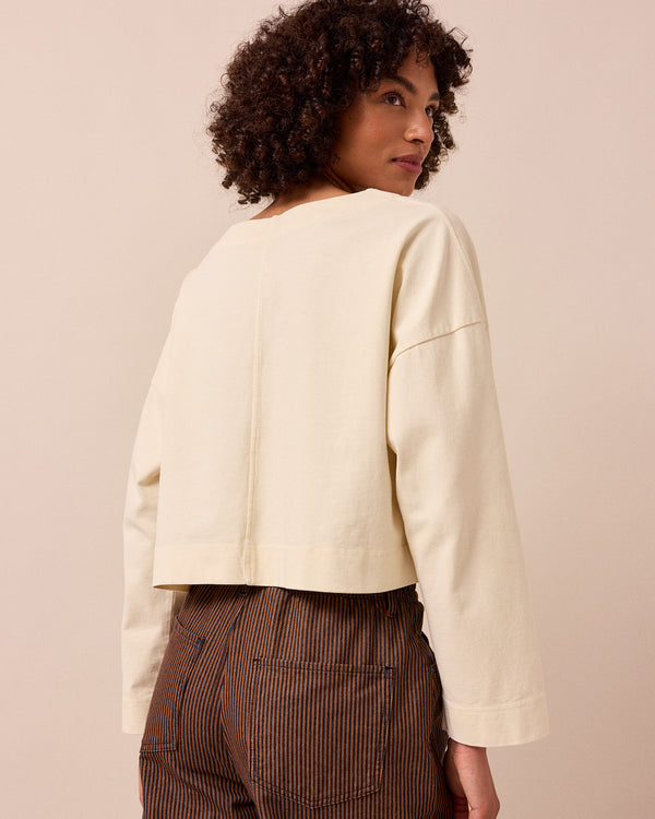 model wears peggy bone jersey top