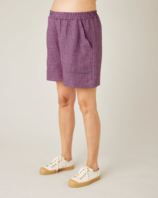 Ari Pink & Black Micro Check Linen Shorts