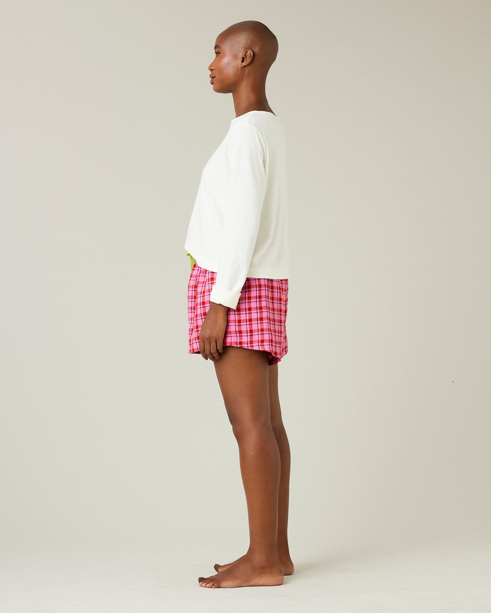 Bed Shorts Pink Red Check Linen Beyond Nine
