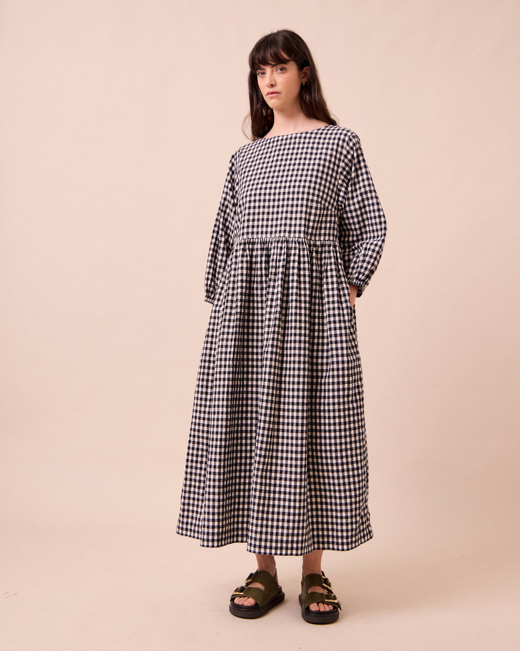 Berlin & Ecru Gingham Cotton Seersucker Dress