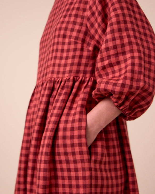 Berlin Deep Rose Gingham Linen Dress Beyond Nine Berlin Deep Rose Gingham Linen Dress Beyond Nine