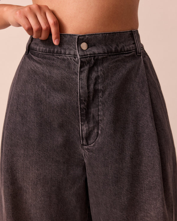 model wears blair grey denim jeans