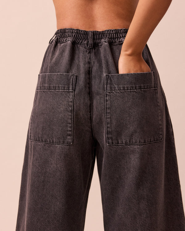 model wears blair grey denim jeans