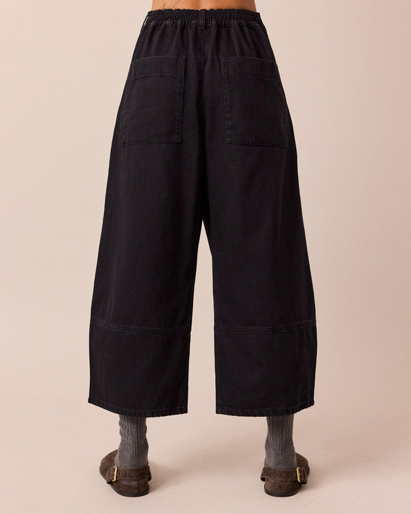 model wears blair washed black denim jeans back