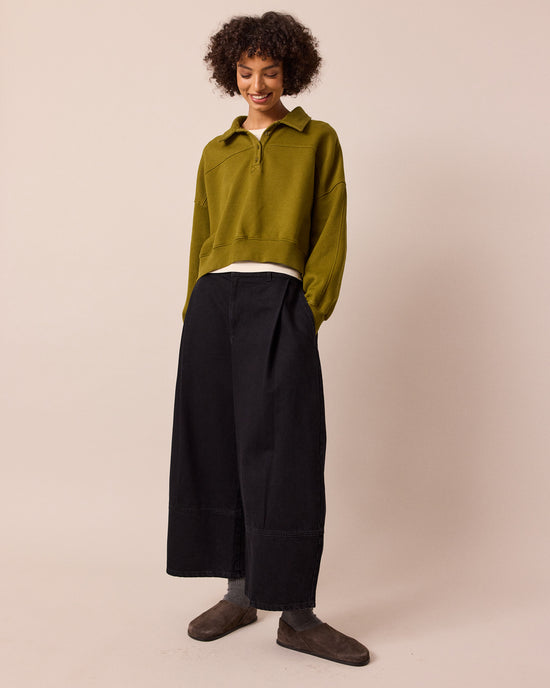 model wears blair washed black denim jeans right