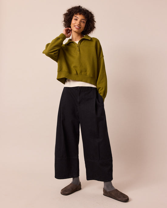 model wears blair washed black denim jeans left