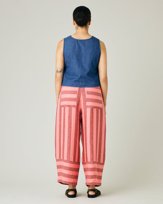 model wears blush stripe bobbi trousers