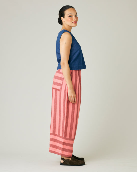 model wears blush stripe bobbi trousers