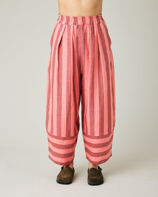 model wears blush stripe bobbi trousers front