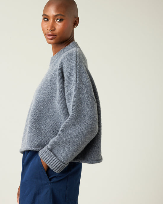 model wears charcoal coco knitted jumper