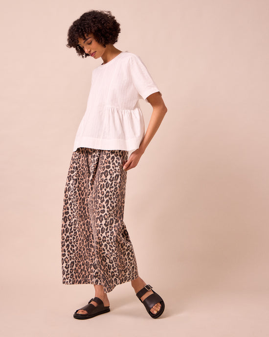 model wears bonnie leopard print denim jeans right