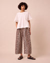 model wears bonnie leopard print denim jeans left