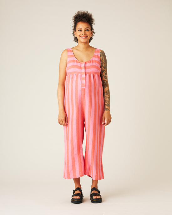 Savannah Jumpsuit - Pink and Red Stripe