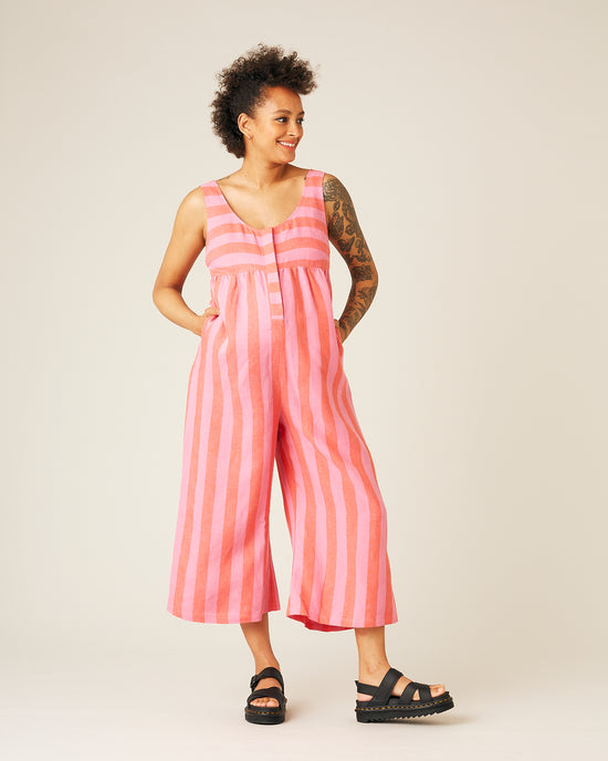 Savannah Jumpsuit - Pink and Red Stripe