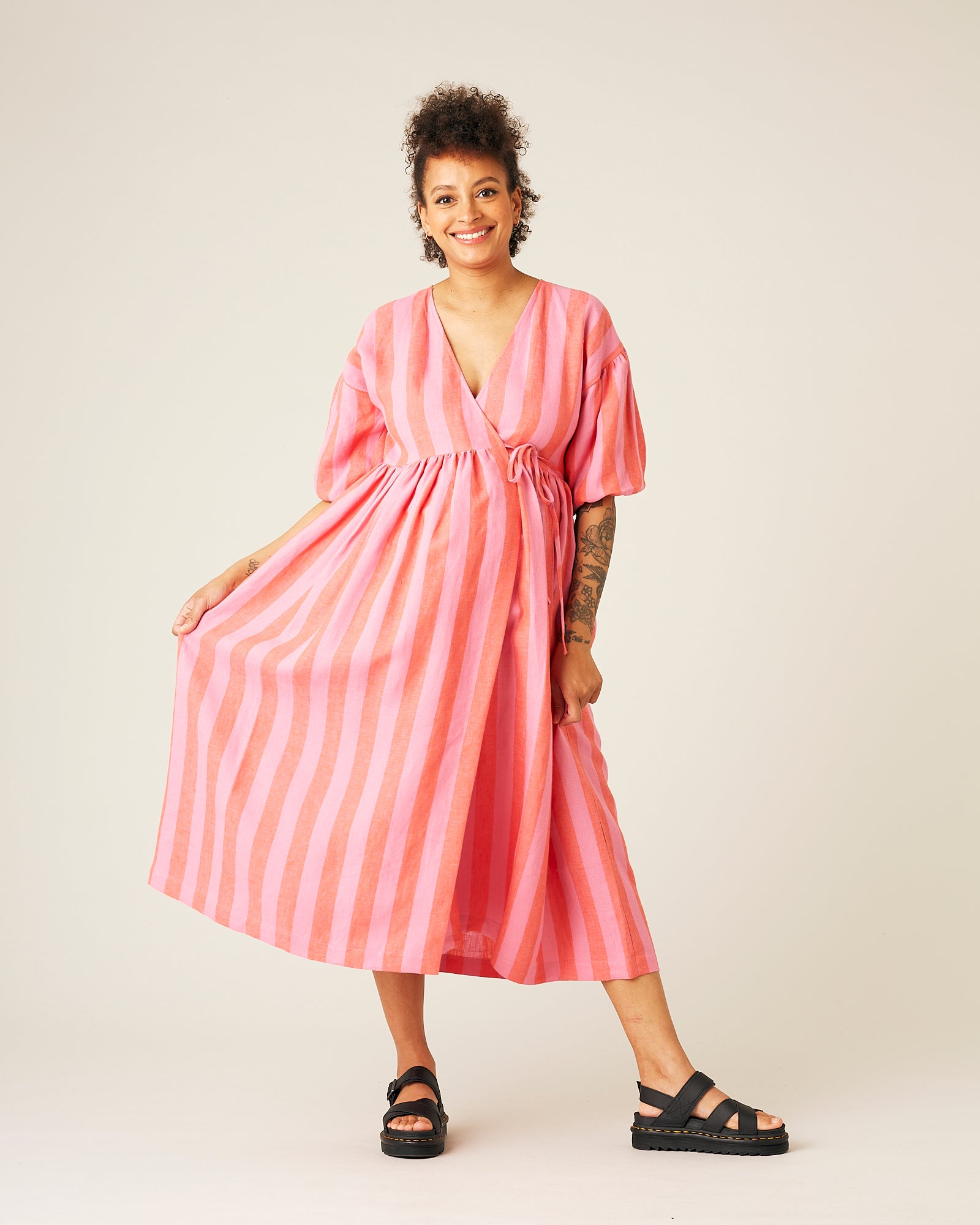 Pink and red striped dress hotsell