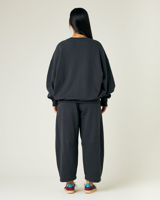 model wears slate jersey daisy trousers