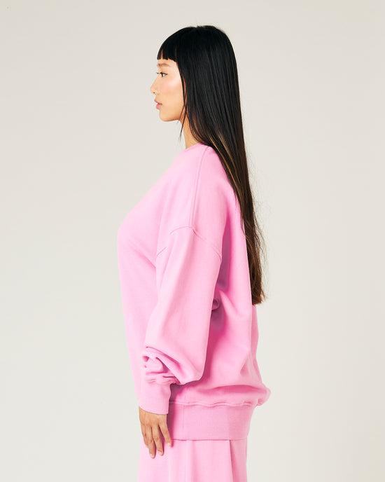 model wears pink jersey riley jumper