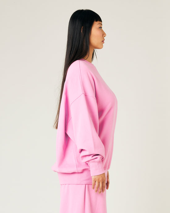 model wears pink jersey riley jumper