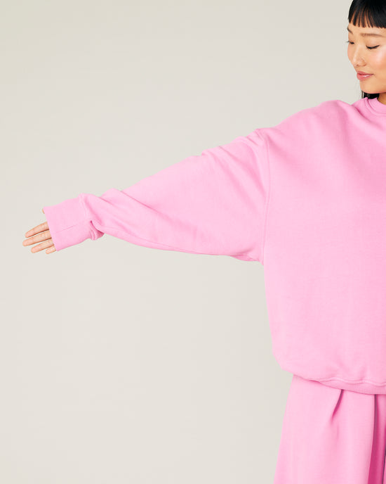 model wears pink jersey riley jumper