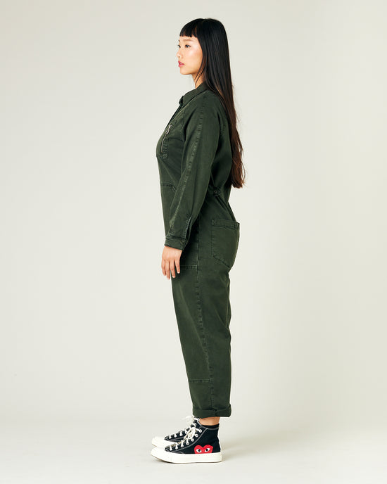  model wears sea green hallie coverall